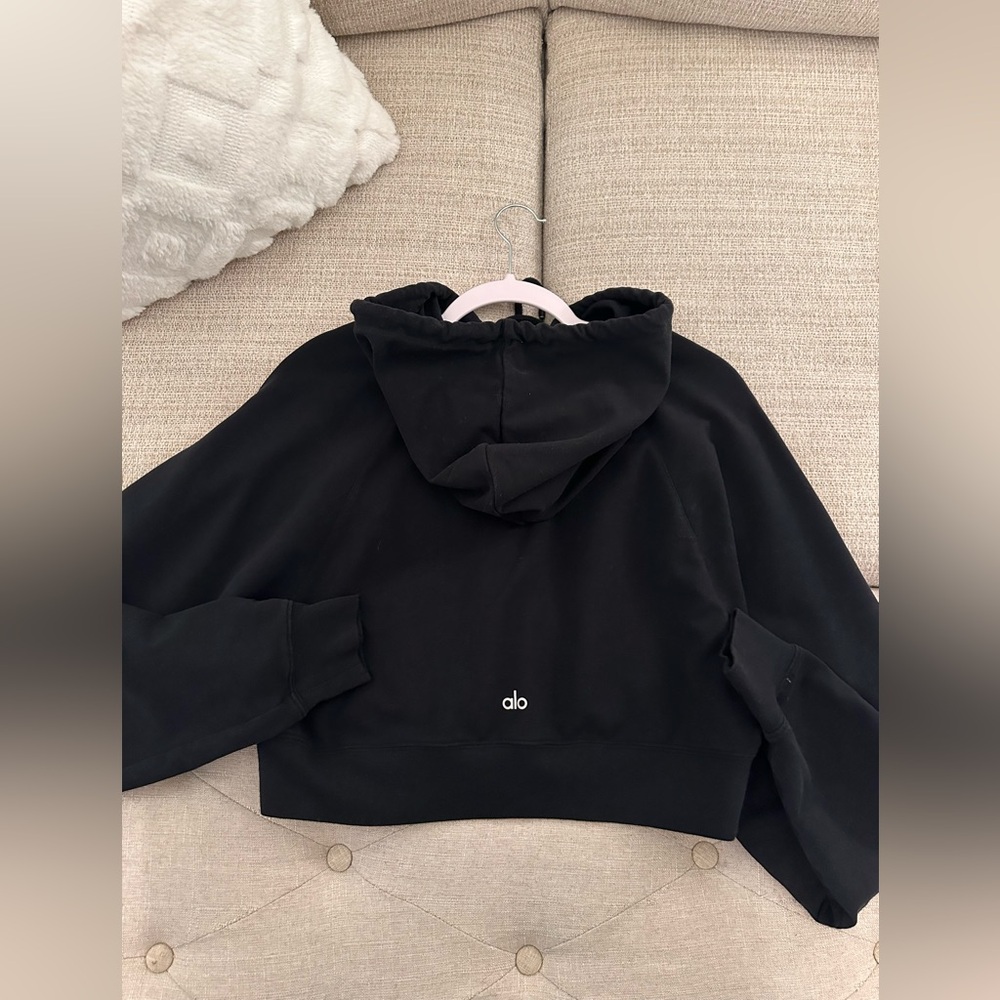 alo Cropped Double Take Hoodie Black Sz S